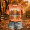 Women's Fall Theme Print Crewneck Short Sleeve Top Casual Tee