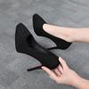 Women 10cm 12cm High Heels 2cm Platform Pumps Nightclub Sude Flock Black Lady Extreme Thin Heels Red Bottom Catwalk Shoes