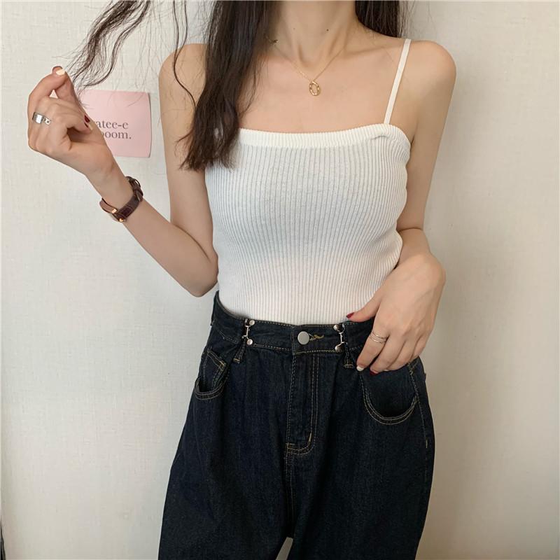 Летняя новая женская корейская версия все подходящего тонкого сексуального пряного простого трикотажного маленького жилета снизу халтер топа