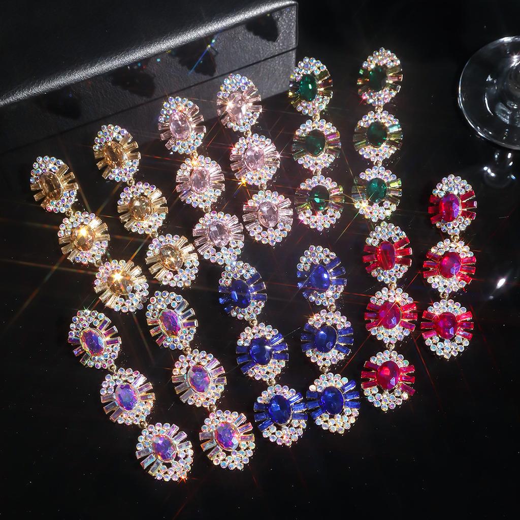 Трансграничные украшения, модные длинные серьги со стразами из стекла, серьги-пусеты в виде цветка с темпераментом суперженщины, серьги для ушей.