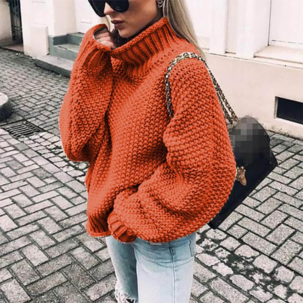 Women's Casual Oversize Chunky Knit Pullove Long Sleeve Elegant High-Neck  Vintage Chunky  Winter Pullove Sweater