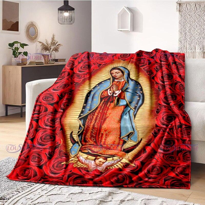 Religious Blessed Virgin Mother Mary Fleece Warm Soft Throw Blankets Fuzzy Bed Blanket for Couch, Bed, Sofa Ultra Warm and Cozy