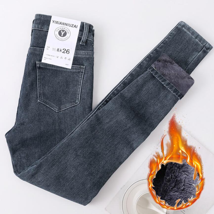 Women Skinny Jeans Winter Velvet Plush Warm High Waist Jeans Girls Denim Pants