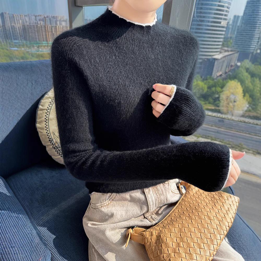 Lace High-Neck Seamless Slimming Wool Sweater Base Layer