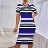 YYFS Women's Fashion Summer Spring Stripe Print Short Sleeve O-Neck High Waist Casual Dresses