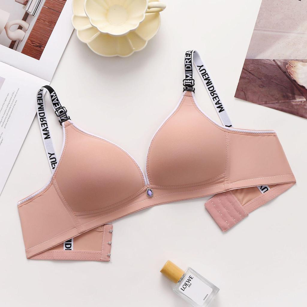 Skin-Friendly Wire-Free Push-Up Bra with Fashion Letter Straps for Women - Soft, Comfortable, and Breathable