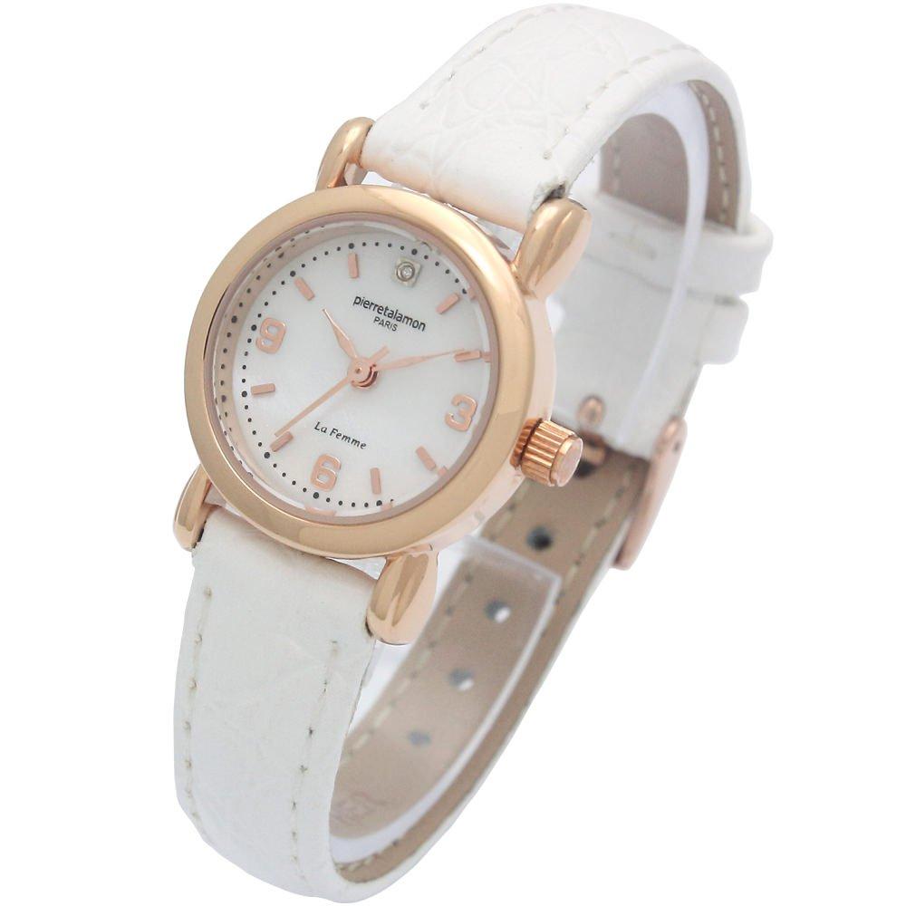Часы Pierretalamon 1 Point Natural Diamond Natural Shell Dial Leather Band Watch Rose Gold x White [Pierretalamon] PT-7300L-4 женские