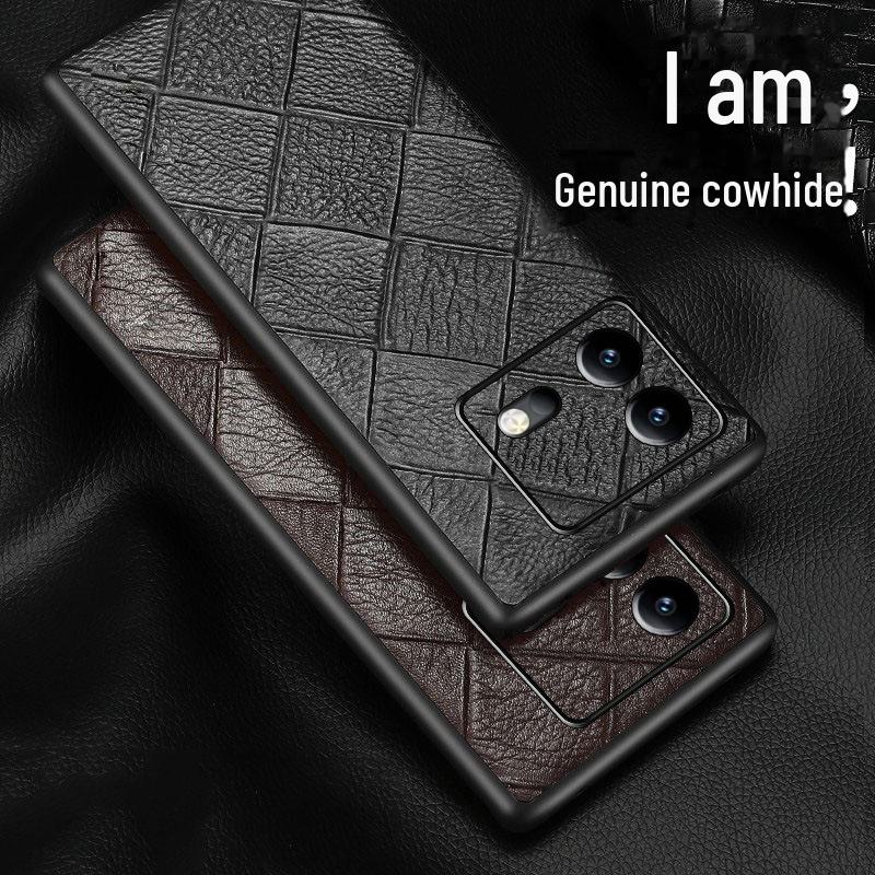 IQOO Neo9 Кожаный чехол с ромбовидным узором из воловьей кожи - Высококлассный защитный чехол для Neo9Pro.