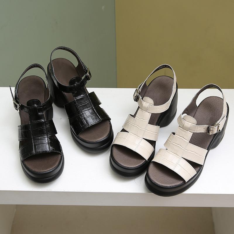 Босоножки на платформе и высоком каблуке женские летние новые европейские и корейские темпераментные повседневные туфли с круглым носком модные римские женские туфли оптом