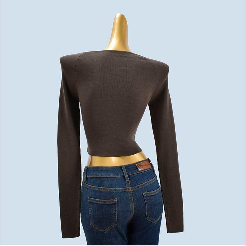 French Style off-Neck off-Shoulder Knitwear Female Spring & Fall New Design Sense Short Exposed Navel Slim Long Sleeve Top