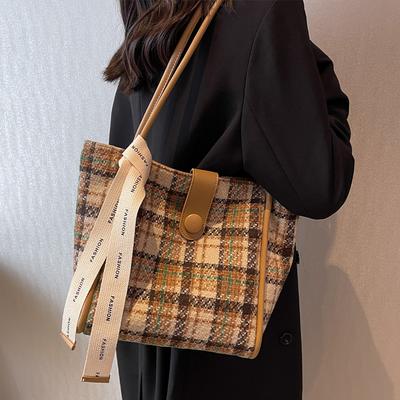Fashion Handbag For Women Spring/Summer  New Polyester Commuting Shoulder Bag Vintage Ribbon Large Capacity Shopping Bag