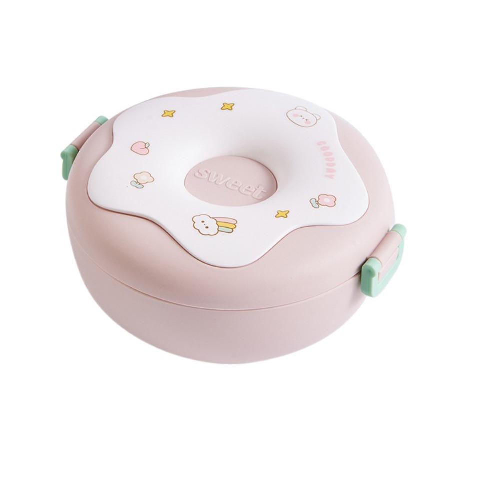 Eco-Friendly 1000ml Lunch Box Leakproof Microwavable Snack Box 3 Compartment Donut Cartoon Food Storage Container Child Snack