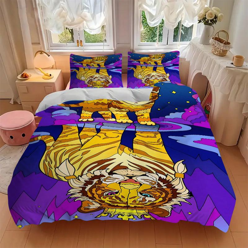 3pcs Tiger Cat Print Duvet Cover Set -Includes 1 Duvet Cover and 2 Pillowcases, No Quilt Core, All-Season Home Decor yy251111142