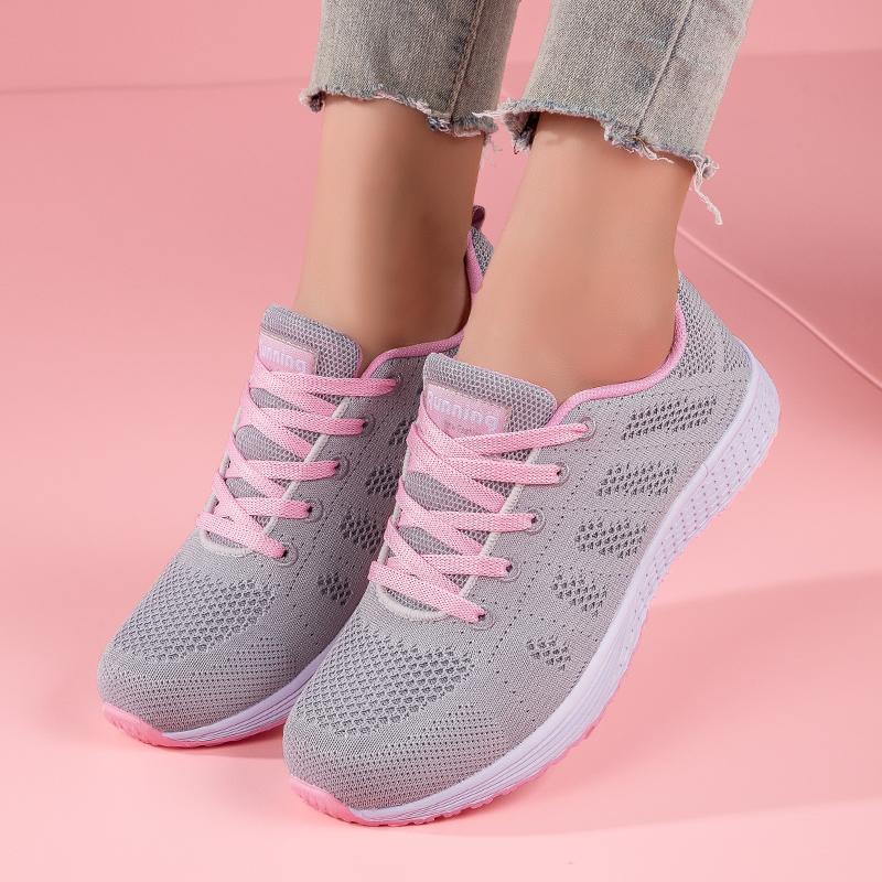 Женская повседневная обувь, дышащая прогулочная обувь с сеткой на шнуровке, туфли на плоской подошве, кроссовки, женские теннисные спортивные туфли, женская обувь
