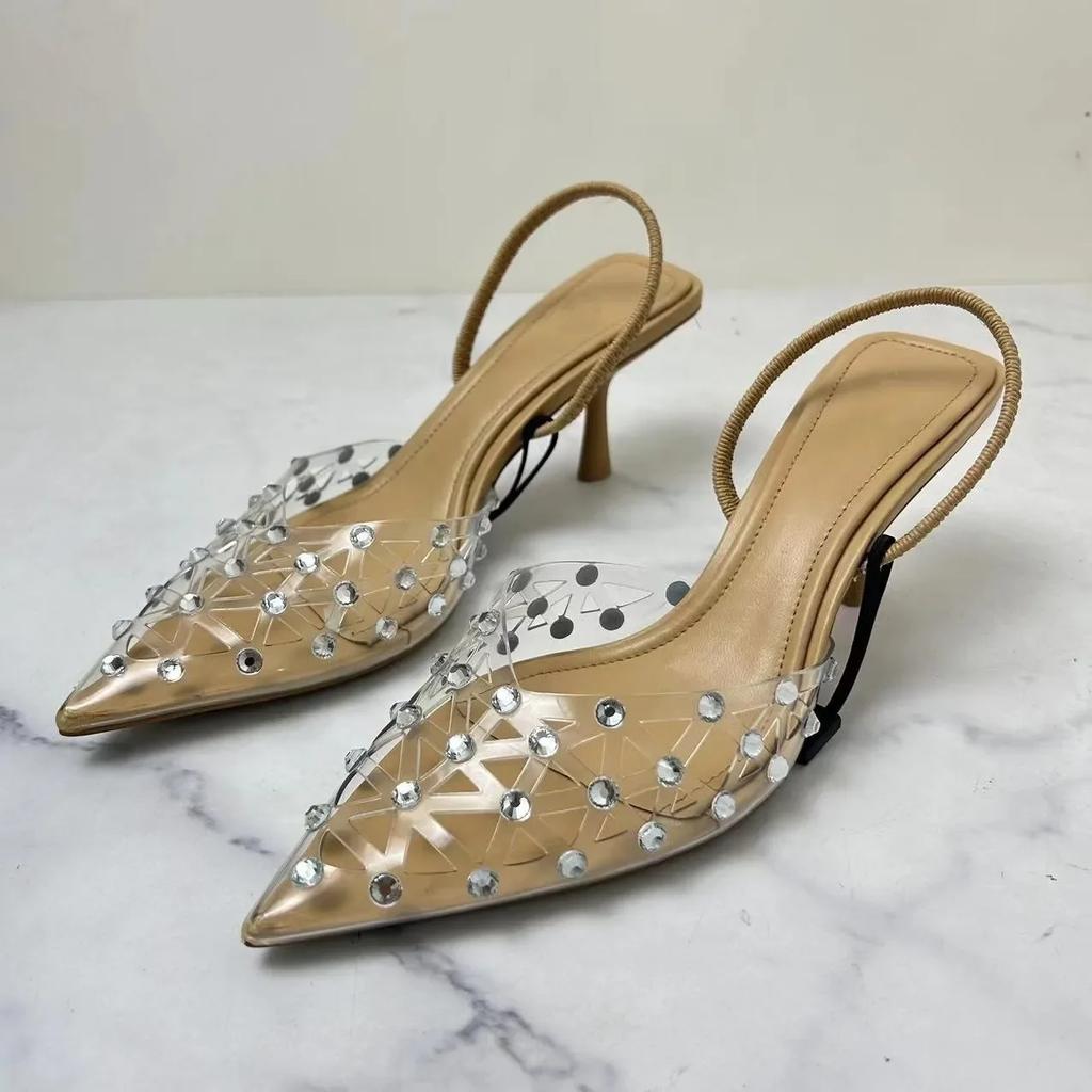 Новые роскошные женские туфли на высоком каблуке ZA Baotou ПВХ прозрачные босоножки на тонком каблуке Water Diamond Style универсальные босоножки на высоком каблуке