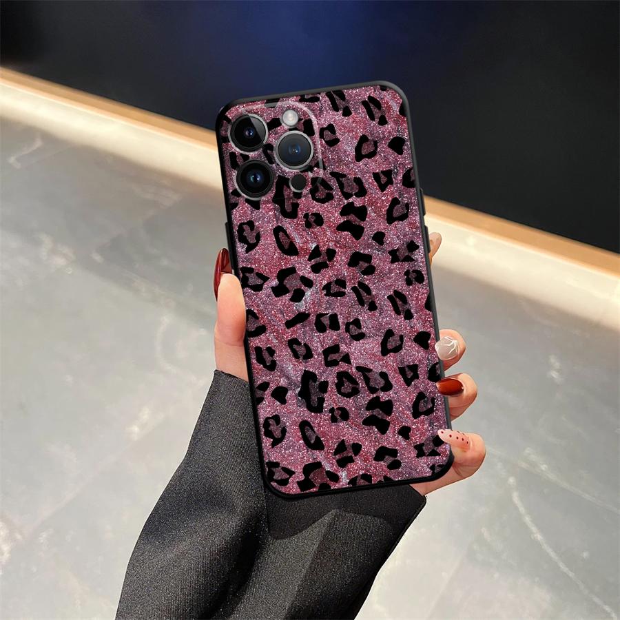 Чехол для iPhone XR 7 8 17Air 15 16 14 Plus 13 12 11 17 Pro Max XS Max Черный Мягкий Чехол для Телефона Мультяшный Узор с Принтом Леопарда