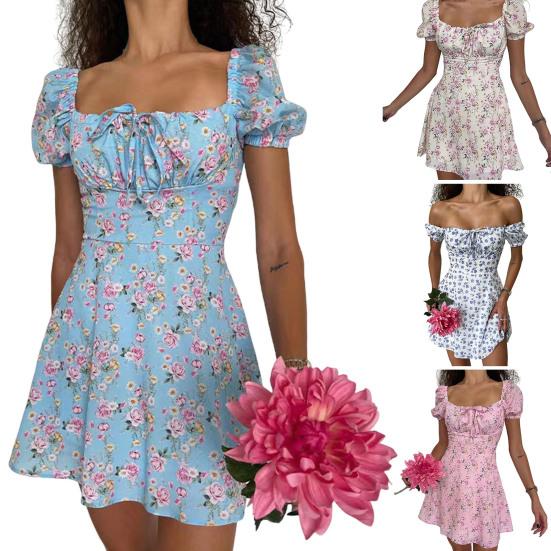 Женское платье квадратный вырез эластичное винтажное с высокой талией пуловер освежающий цветочный принт