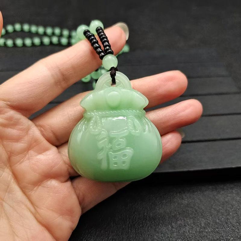 Imitation Jade Blessing Pendant, Light Green Jade Double-sided Blessing Bag Necklace, and Field Jade Jasper Blessing Pendant