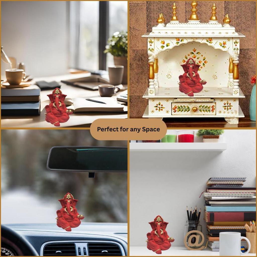 Terracotta Red Gaddi Ganesha for Car Dashboard Home Decor Gifting Diwali Birthday Festivals