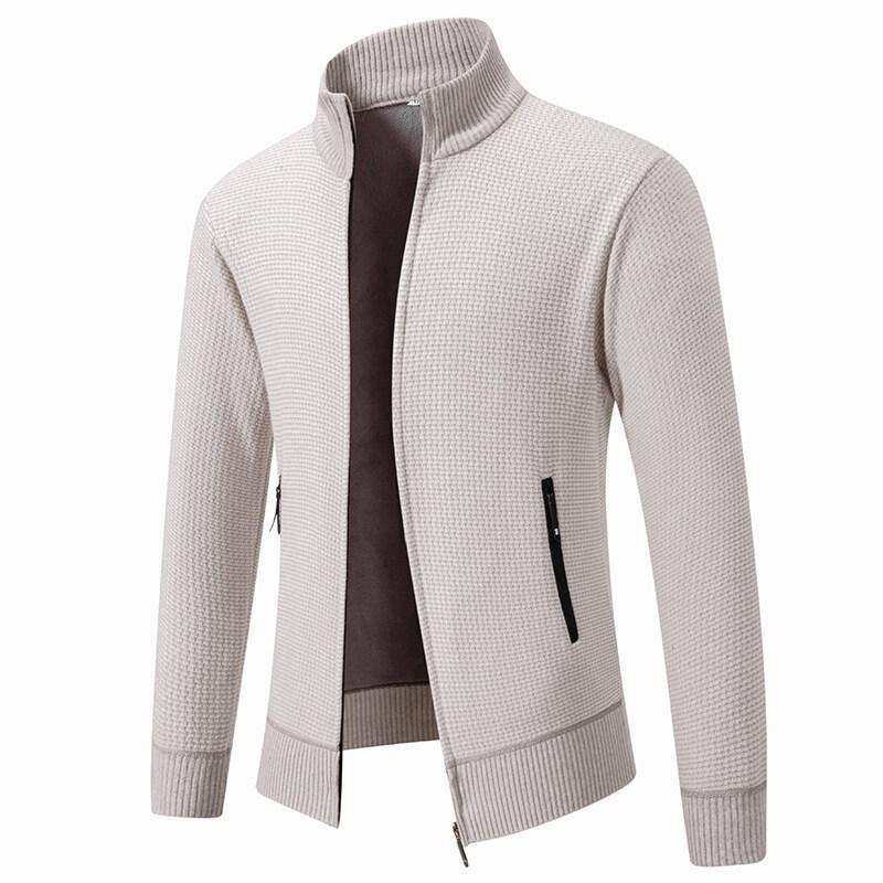 Мужской повседневный свитер-кардиган на осень-зиму 2025 года, однотонный, с воротником-стойкой, мужское вязаное теплое кардиган на молнии