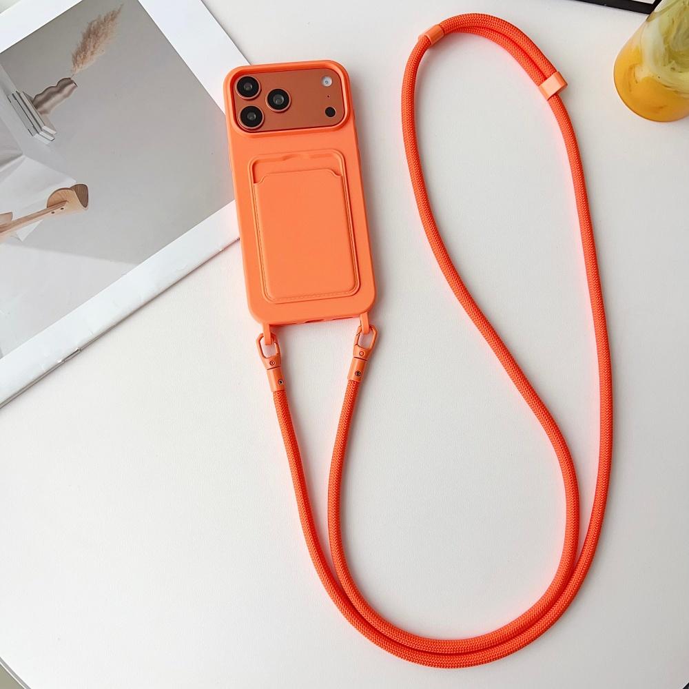 Регулируемый ремешок через плечо с кармашком для карты для IPhone Air 17 16 15 14 13 Pro Max Цветной силиконовый держатель-кошелек Ударопрочный чехол