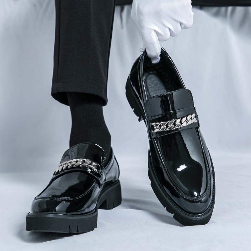 Мужские лаковые оксфорды слипоны на толстой подошве с увеличением высоты, туфли дерби в стиле кэжуал, оригинальные лоферы, формальные туфли