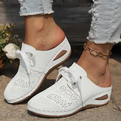 Модные стильные женские сандалии на танкетке однотонного цвета - Удобные туфли-слипоны на платформе с верхом из искусственной кожи и резиновой подошвой