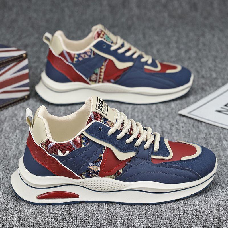 Fashion Popular Man's Pu Leather Sneakers Spring Autumn Lace-up Fabric Platform Casual Shoes Loafers Fashion Breathable Vulcanized Shoes