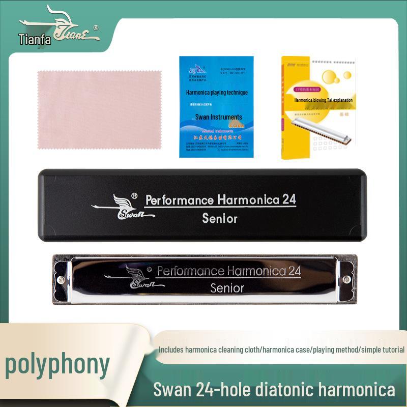 Swan Harmonica: Professional Double Reed, C Key, 24/28 Holes for Beginners & Adults