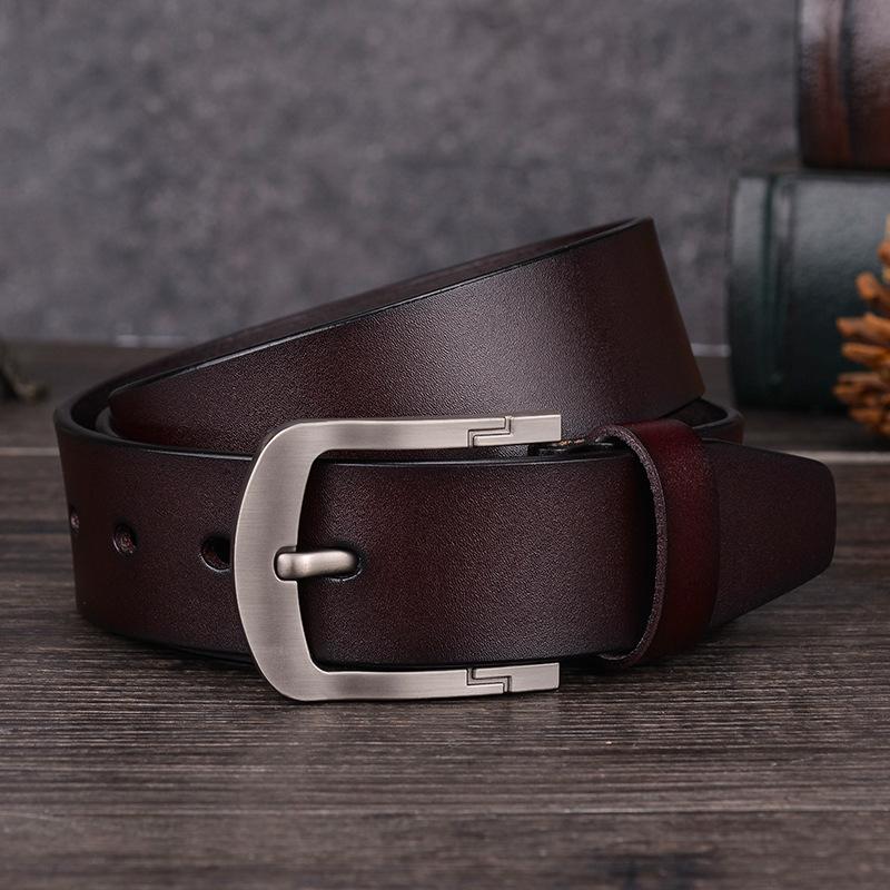 Men'S Leather Pin Buckle Belt Real Cowhide Belt Antique Casual Men'S Pants Belt
