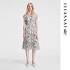 Women's Iris Print 100% Mulberry Silk Mid-length Dress