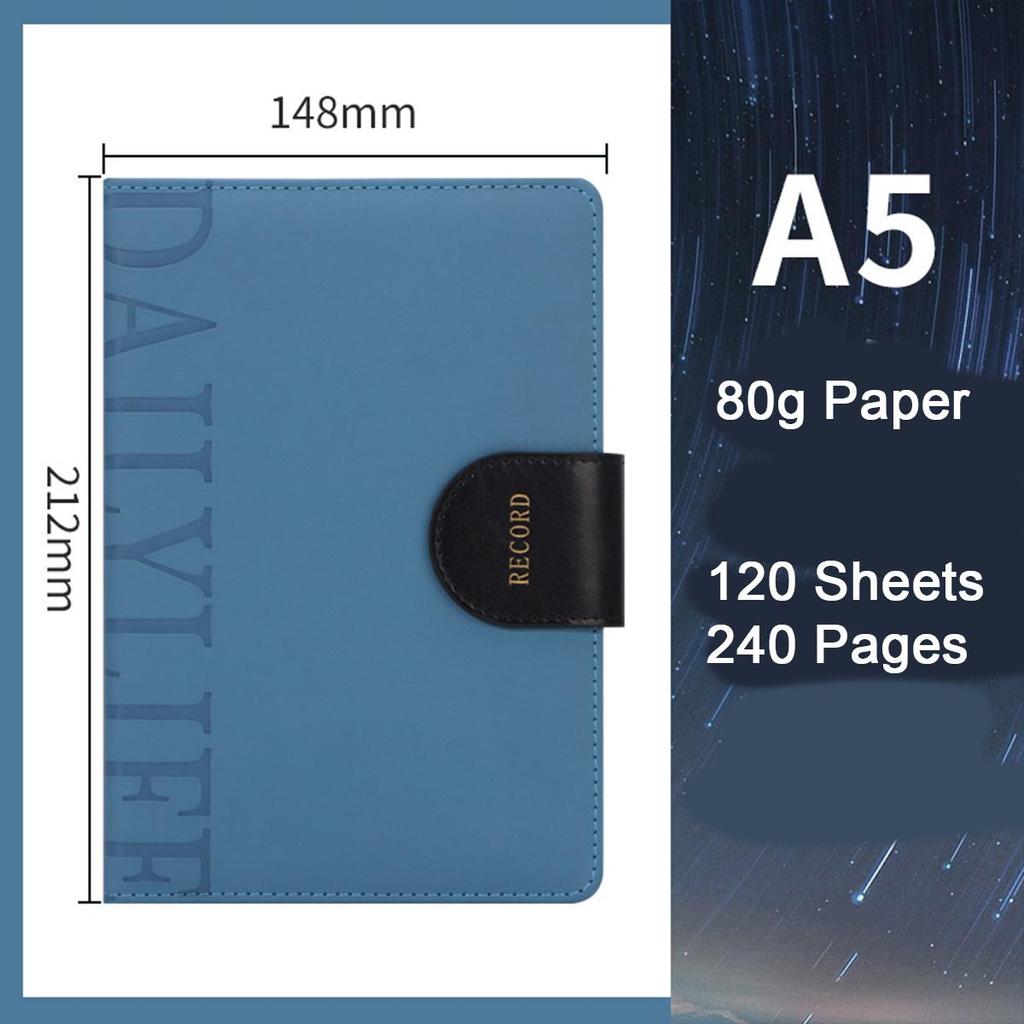 A5 Thick Leather Business Notebook, Buckle Office Notepad, Meeting Record Book, Travel Log, Diary, Student Notebook, Excerpt Book