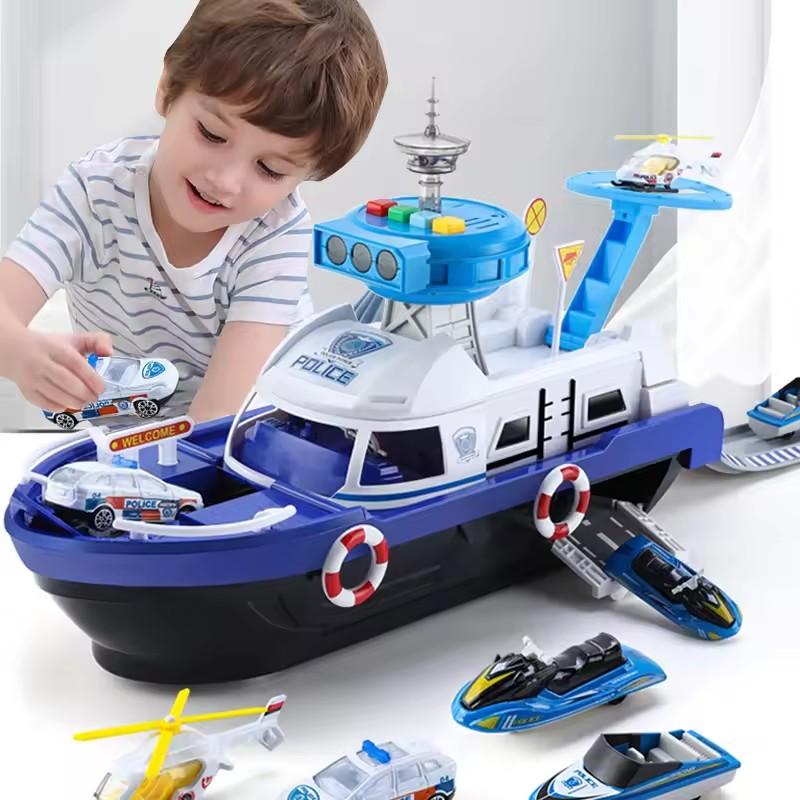 Kids Large Simulation Track Inertia Boat Diecasts Toy Vehicles Music Story Light Ship Model Toy Car Plane Parking Boys Game
