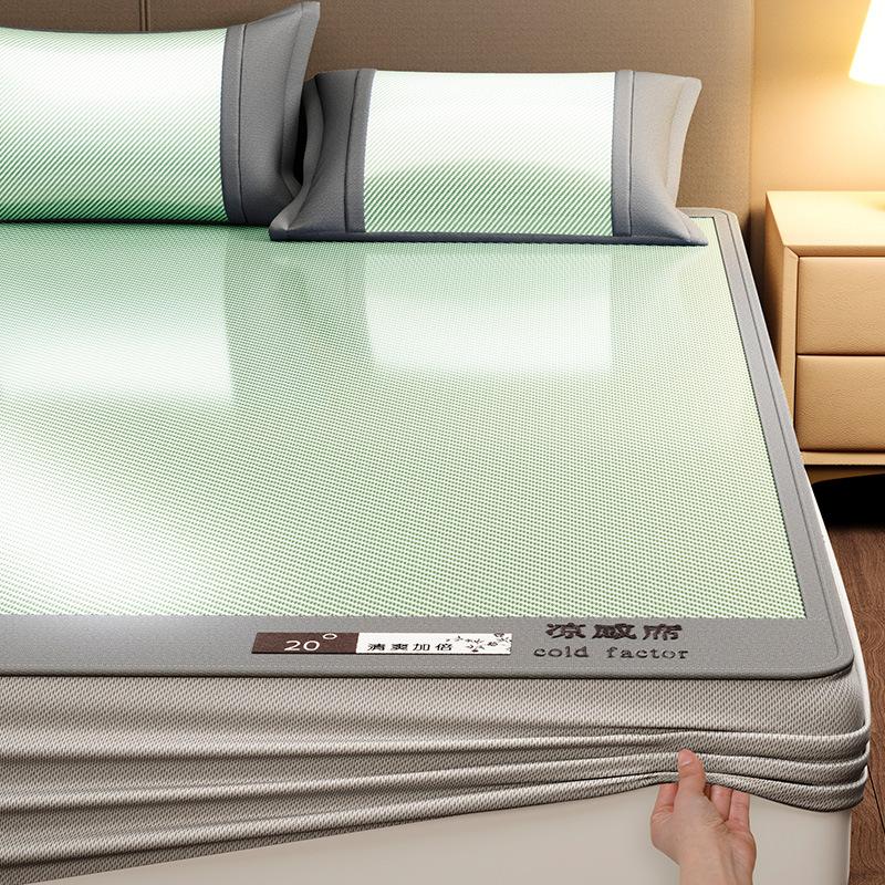 Machine Washable 3-Piece Ice Silk Cooling Mat Set with 2 Pillowcases, Breathable Summer Bed Sheet for Home Dorm, Soft Fitted Sheet