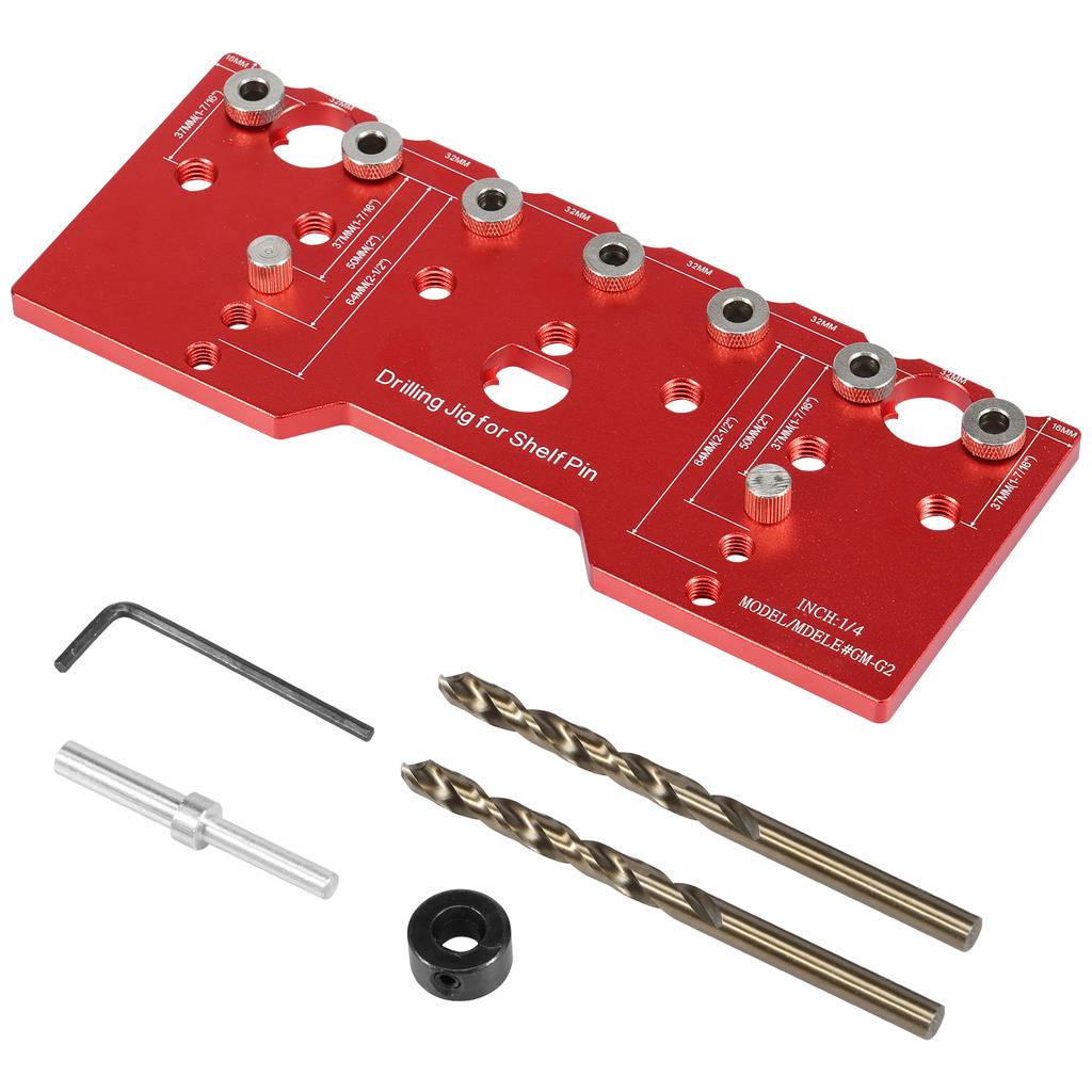 Shelf Pin Jig 1/4in Aluminum Alloy Shelf Pin Drilling Guide Precise Cabinet Mounting Template Jig 32mm Spacing Woodworking Tool