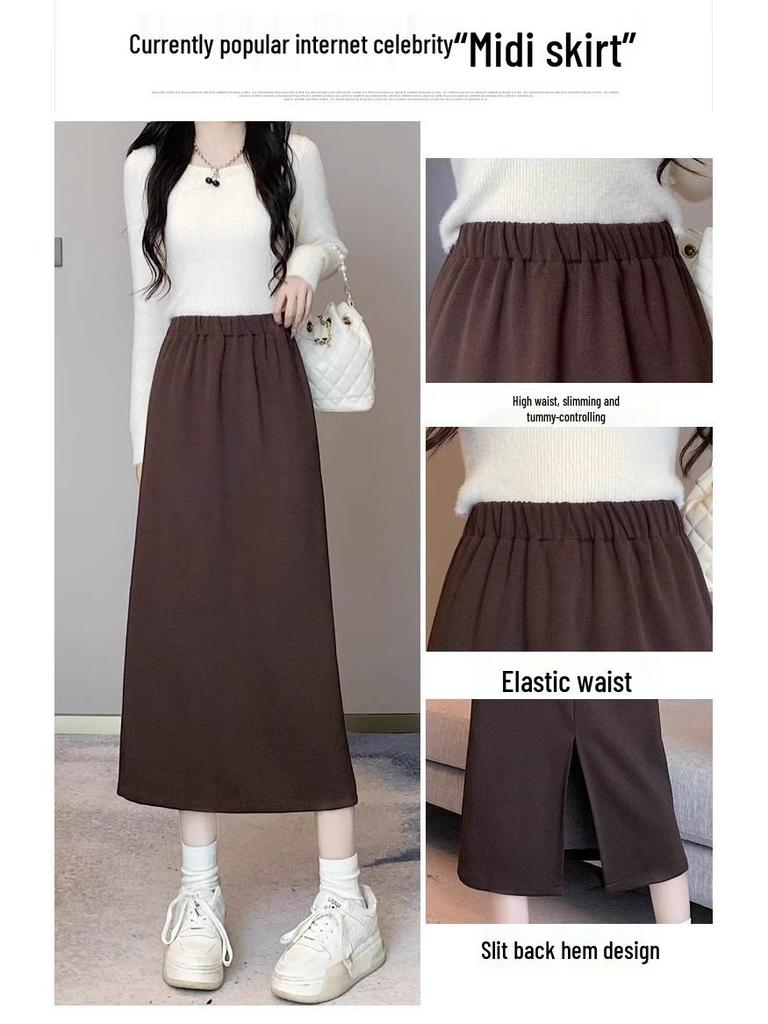 Mid-Length Women's Bodycon Midi Skirt with Back Slit - 2024 Korean A-Line Fashion.
