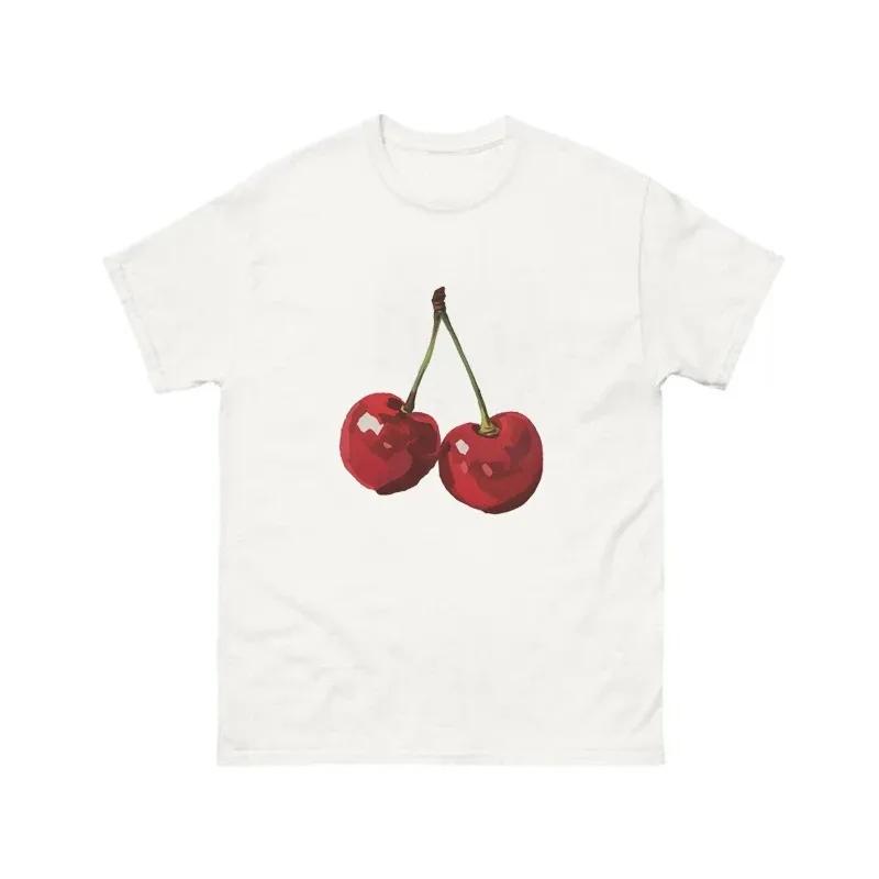 Cherry Fashion Graphic Printed Cotton T-shirt Fruit Harajuku Large Slim Cherry Unisex's T-shirt Summer Breathable Short-sleeved