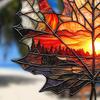 Maple Leaf Sun Catcher Sunset Hanging Decoration Stained Glass Style