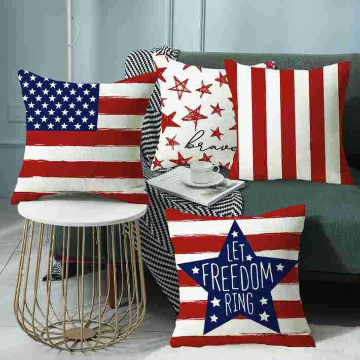 Independence Day Pillow Five-Pointed Star Print Car Cushion Bedside Cushion Linen Pillow Case