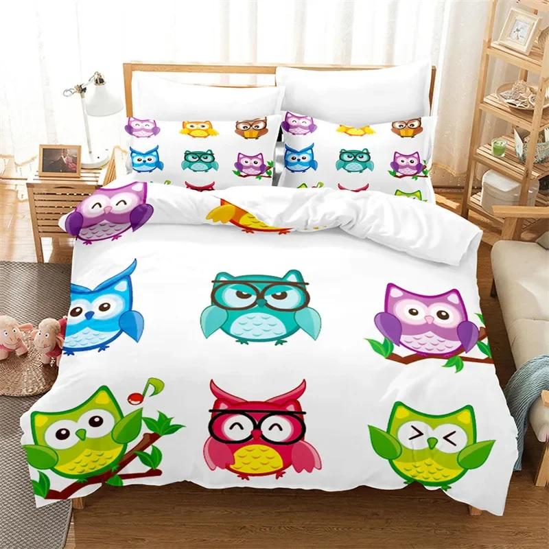 Cartoon Owl Fashion Cute Animal Comfortable Duvet Quilt Cover Pillowcase Bedding Set Children Bedroom Decoration Home Textile
