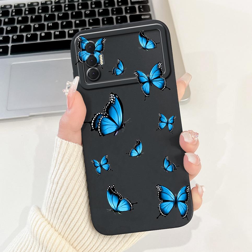 Phone Shell For Tecno Spark 8P Woman Fashion Flower Butterfly Coques For Tecno Spark 9T India Back Covers Soft Liquid Silicone