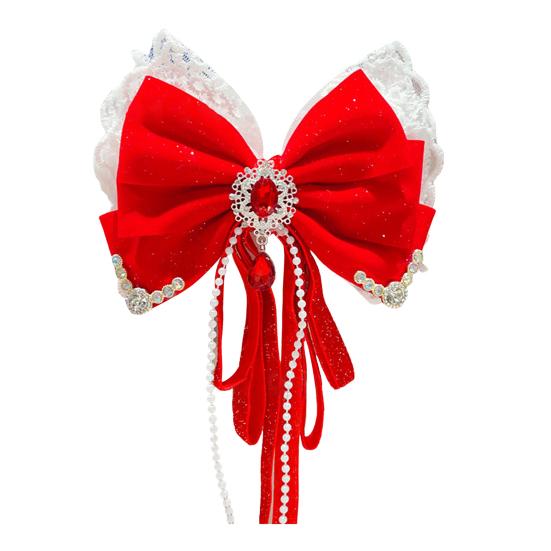 Китайская новогодняя заколка для волос с кружевными стразами, заколка для волос в стиле банта с кисточками, праздничный аксессуар для волос