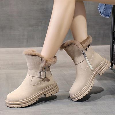 Плюшевые зимние сапоги женские зимние утепленные сапоги из искусственной замши и хлопка для женщин нескользящие ботильоны с застежкой-молнией и пряжкой