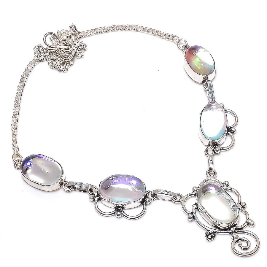 Мистический стеклянный драгоценный камень 925 стерлинговое серебро ювелирное ожерелье 18"