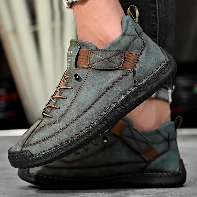 Fashion New 2024 Handmade Leather Casual Men Shoes Design Sneakers Man Breathable Leather Shoes Men Ankle Boots Outdoor Sports