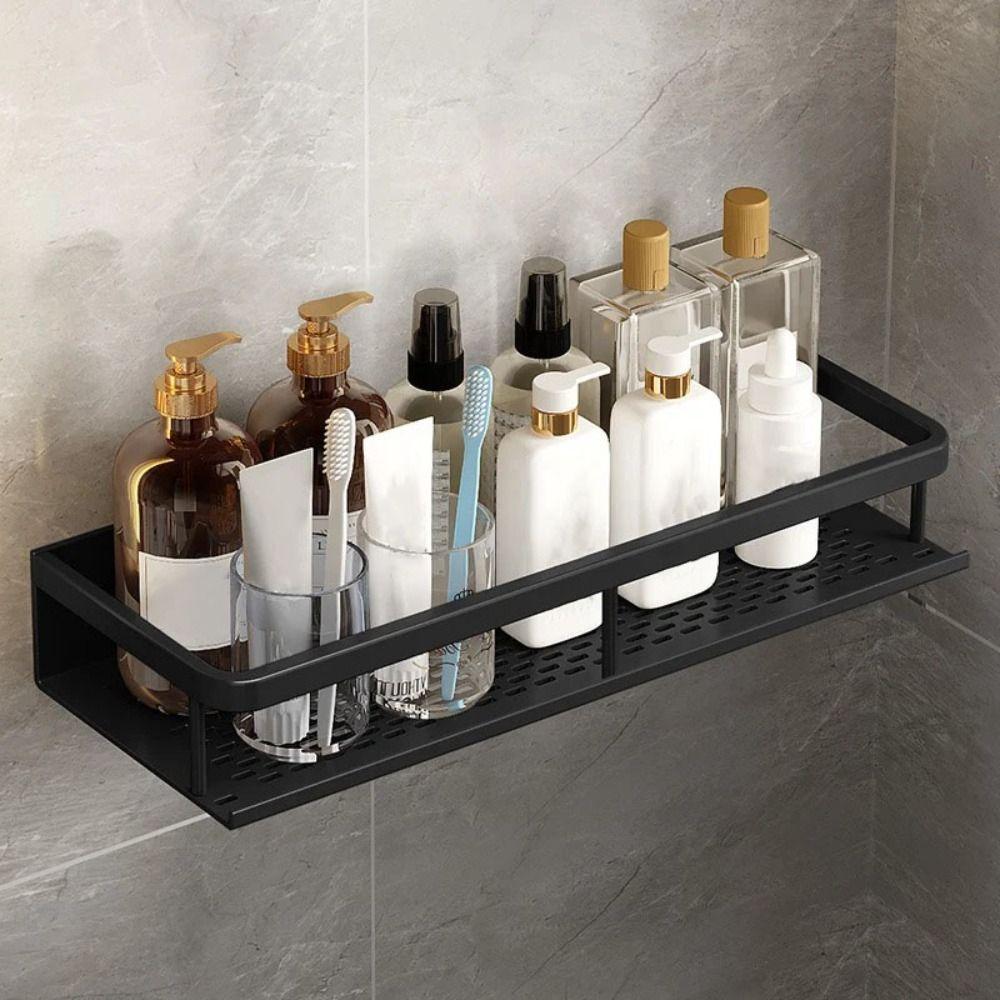 Black Bathroom Shelves Space Aluminum Toilet Rack Practical Makeup Organizer for Kitchen