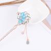 Women Hair Stick Chinese Style Vintage Colorful Rhinestone Flower Decor Tassel Hollow Out Exquisite Stainless Alloy Lightweight Hair Fork Hanfu