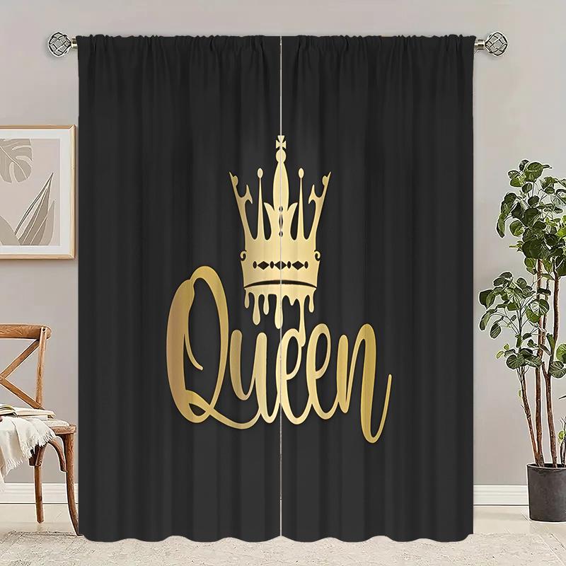 Black Crown Printed Curtains Suitable Bedroom Living Room Study Private Made Of Polyester Sitting Decor