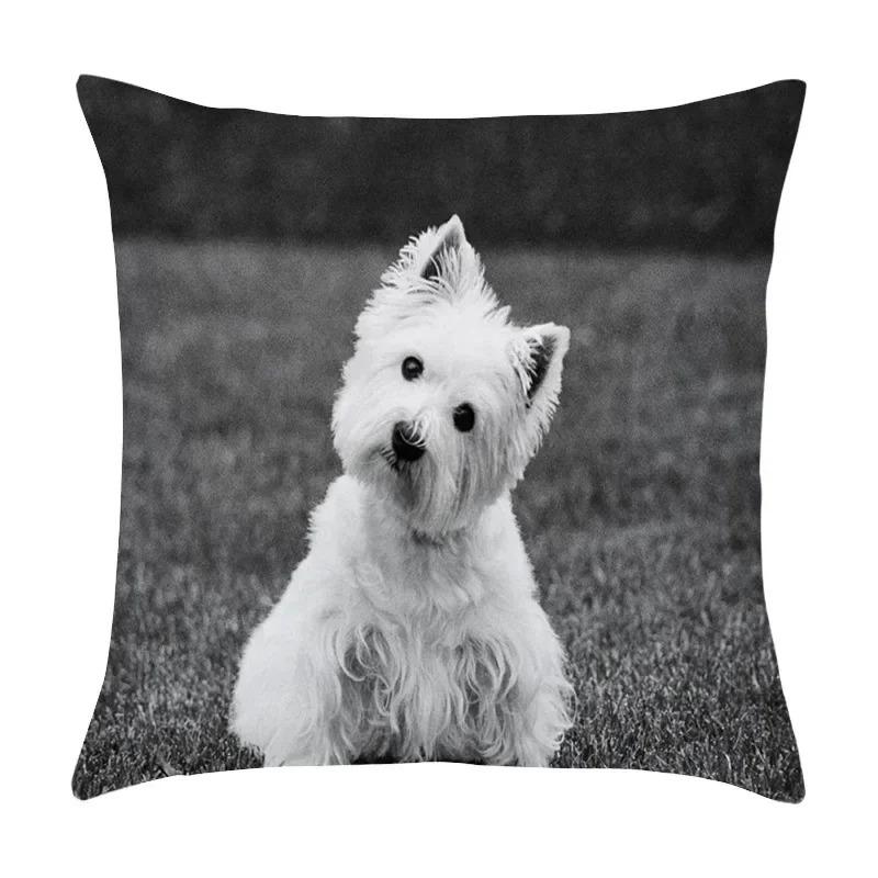 Милый питомец щенок черно-белое художественное фото офисная диванная подушка наволочка