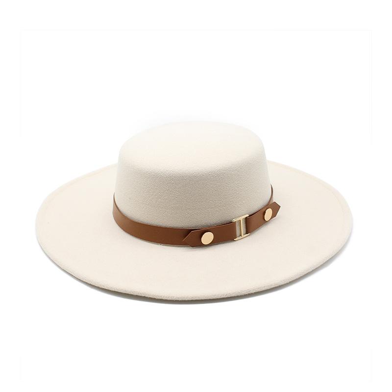 Французская светская львица в стиле Хепберн с пряжкой на ремне Maoni Flat Top Top Hat Женская осенне-зимняя британская ретро универсальная шерстяная Jazz Hat